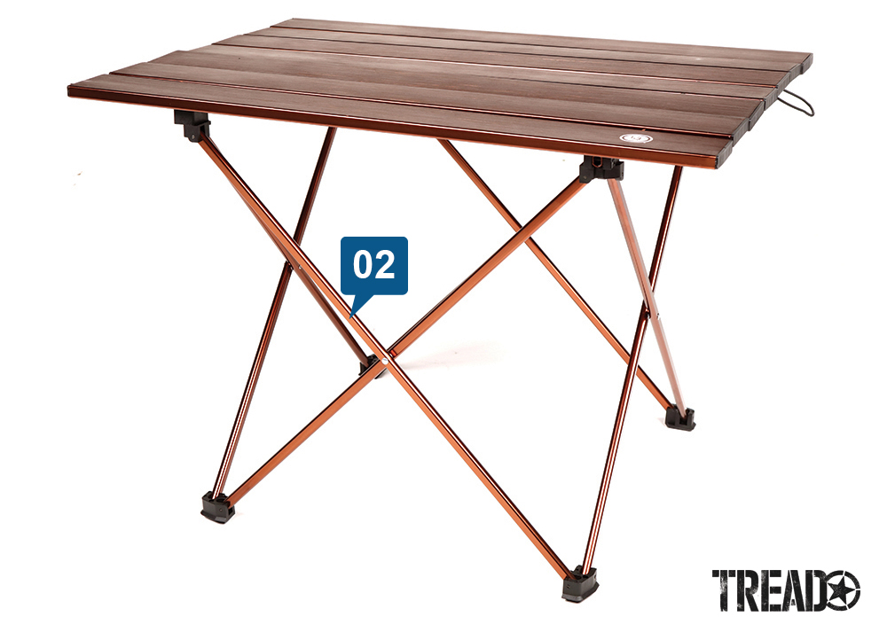 The Pack a Long Camp Table is a lightweight, space-saving wood-top table that is made of a strong orange-coated aluminum alloy, is waterproof, weather-resistant, and supports up to 30 pounds.