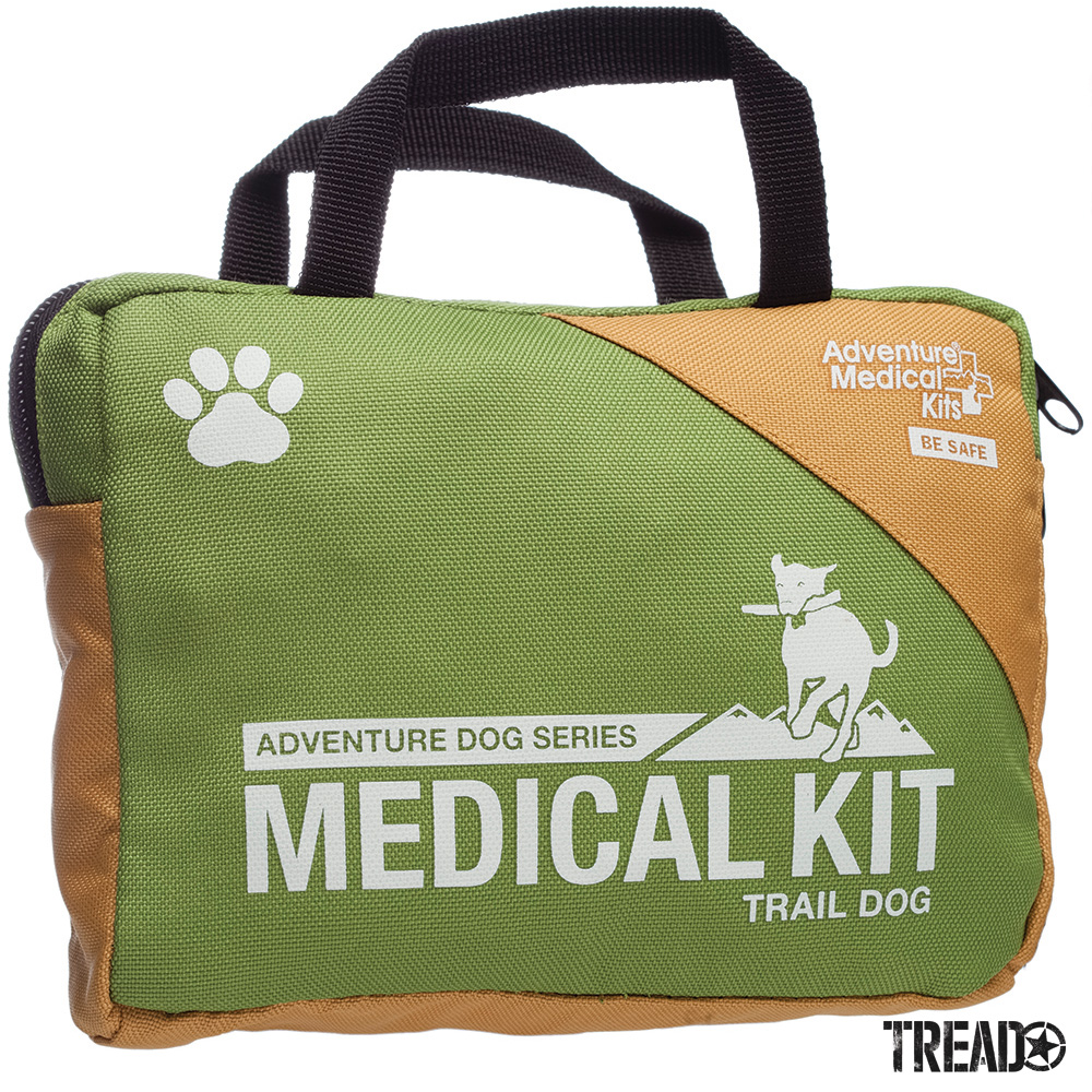 This kit provides the 10 essential tools, including tweezers, antibiotic ointment, gauze dressing, and an irrigation syringe, to treat common canine injuries. They’re all packaged up in a durable, waterproof inner bag with a tan and light green zippered outer bag..