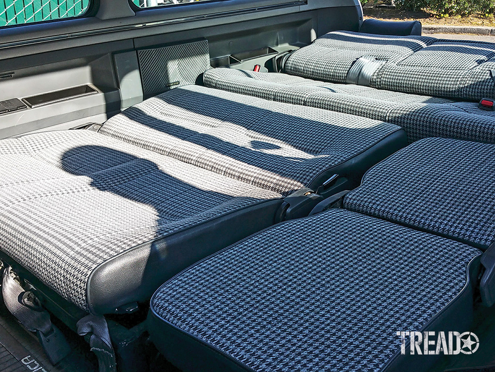 All seats in the Delica L300, or Star Wagon, fold flat sans headrests in the Mitsubishi Delica L300 creating the perfect sleeping platform.