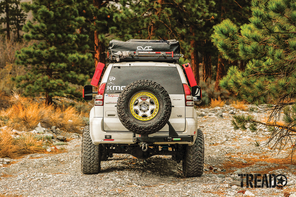 Rear view of spare tire on off-road Lexus GX 470