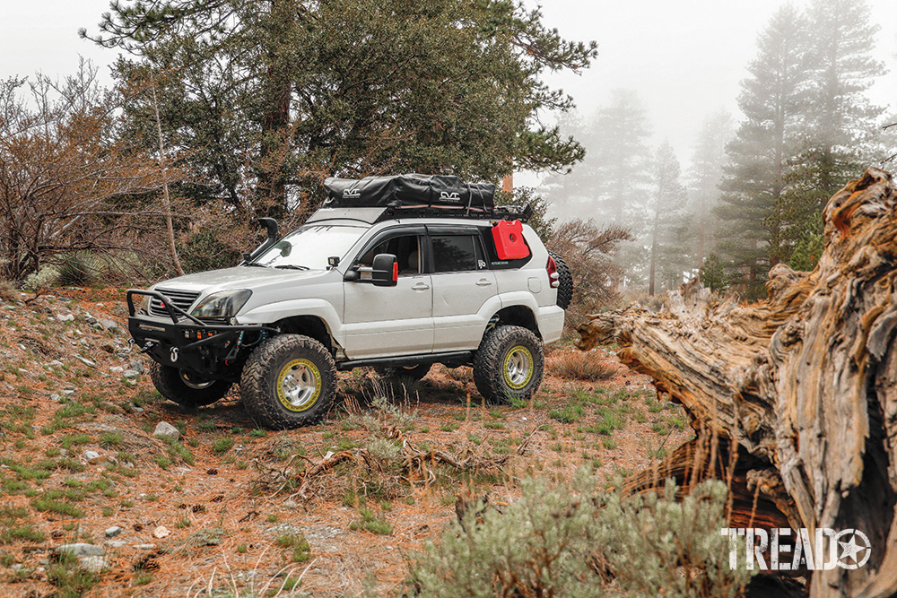 White off-road Lexus GX 470 parked in forrest.