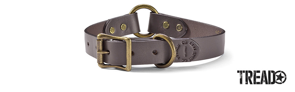 This dark brown Filson 1-inch-wide dog collar is made with USA-tanned, saddle-grade bridle leather for maximum durability. It features a safety O-ring for inversion and a D-ring lead attachment.