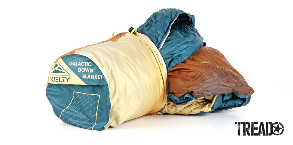Multi-colored Kelty/Galactic Down Blanket and stuff sack