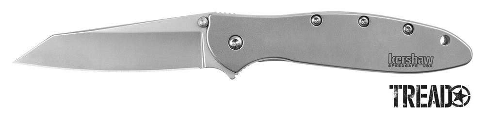Kershaw/Random Leek has a simple stainless steel handle and non-serrated Sandvik 14C28N blade.