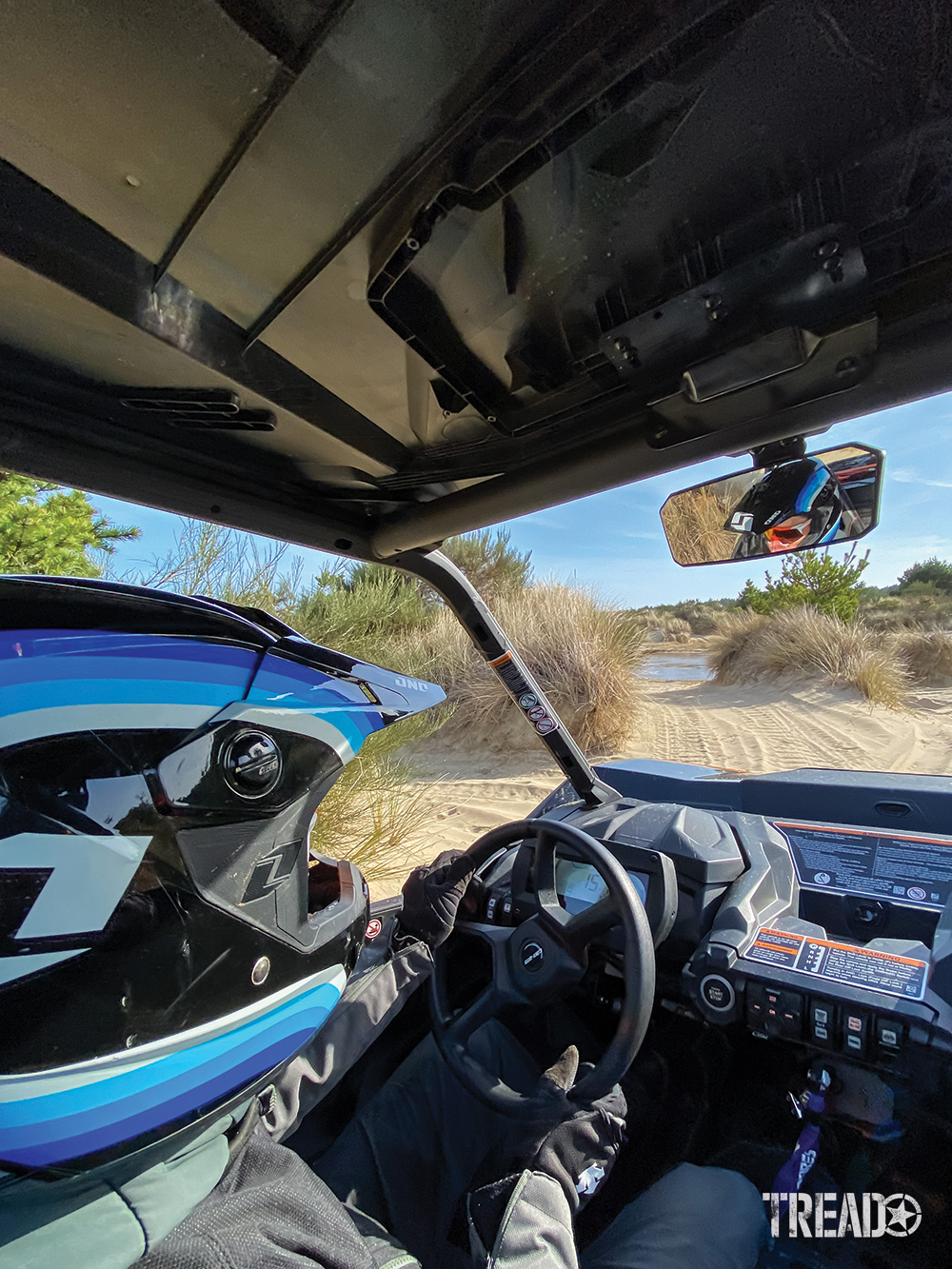 Driver view in a Can-Am Commander XT-P.