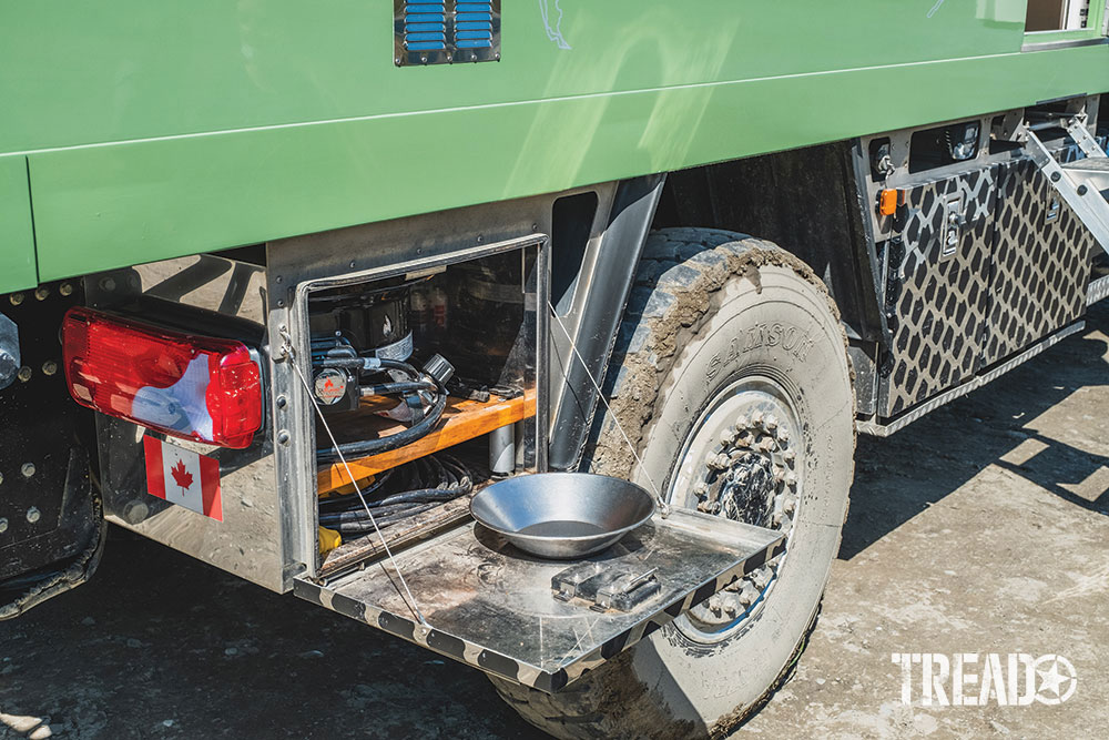 Custom-built, pressurized storage boxes provide dust-free gear storage on the MAN6 expedition truck.