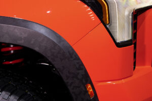 front fender of 2022 Toyota Tundra TRD Pro in Solar Octane orange