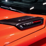 TRD Pro badging on 2022 Toyota Tundra TRD Pro in Solar Octane orange