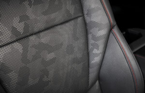 Shot of detailed design of seat for 2022 Toyota Tundra TRD Pro in Solar Octane orange
