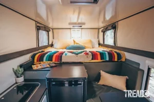 The queen-sized bed can also be easily converted into a king