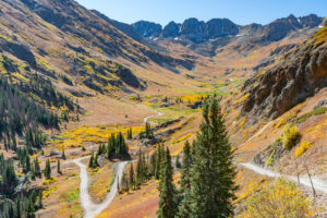 Mountain Road through the San Juan Mountains in Colorado, Alpine Loop Trail. 