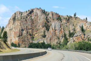 Interstate 90 in western Montana mountains along the Continental Divide route. 