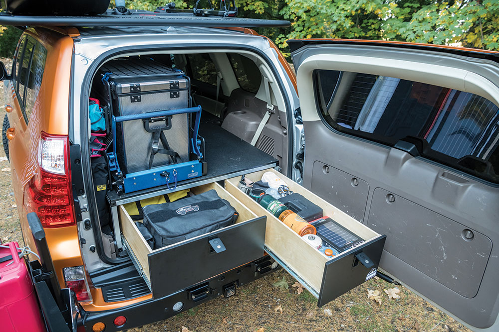 The back of this 4x4 features a drawer system for optimal storage.
