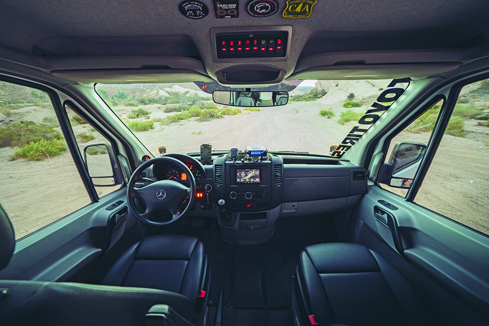 The cockpit of the 2018 4x4 diesel Mercedes Benz Sprinter