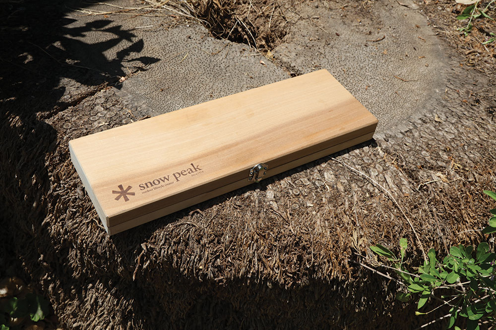 The Snow Peak Cutting Board folds compact.