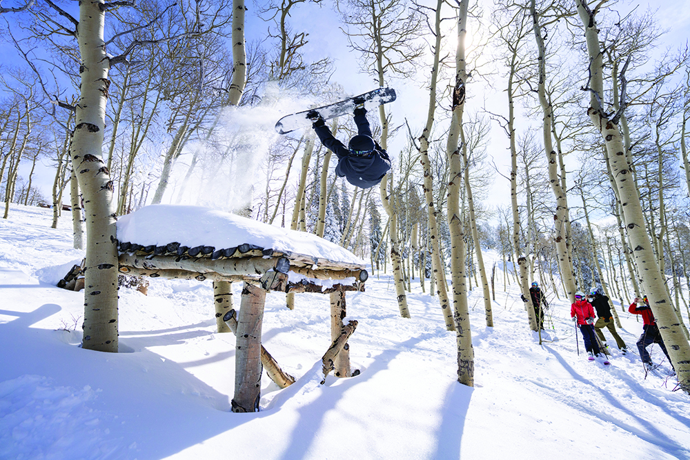 Andrew Muse snowboarding at Powder Mountain, Utah