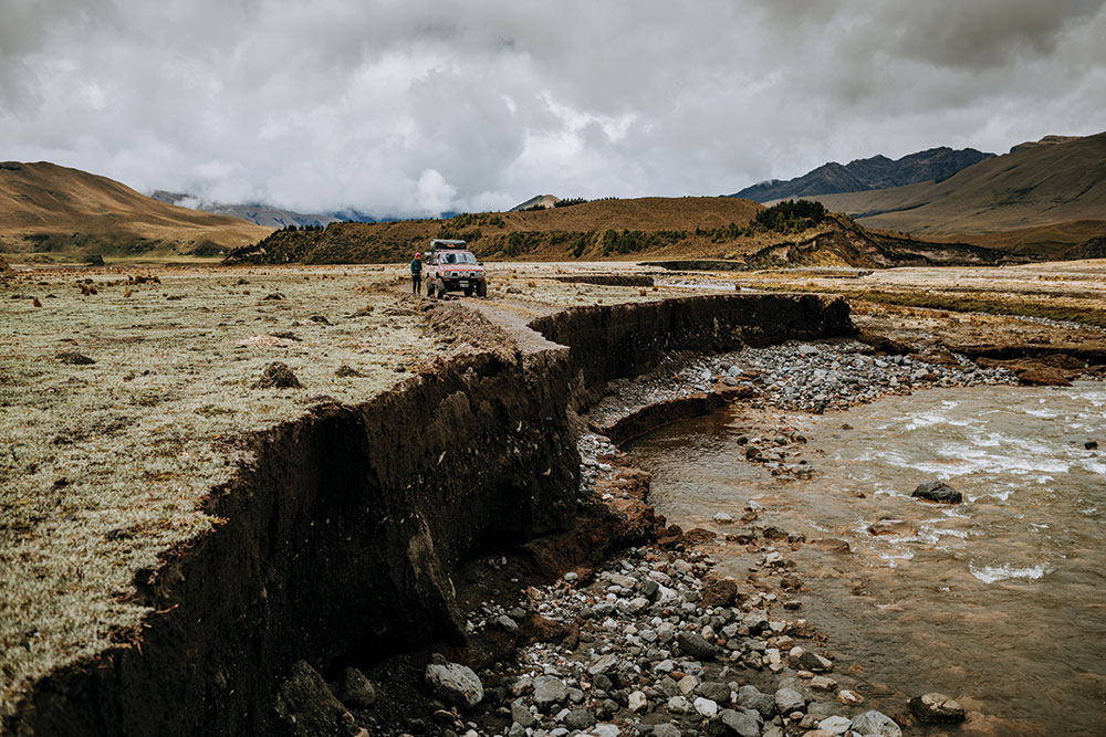 Ashley and Richard park the Pickup in Cotopaxi National Park.