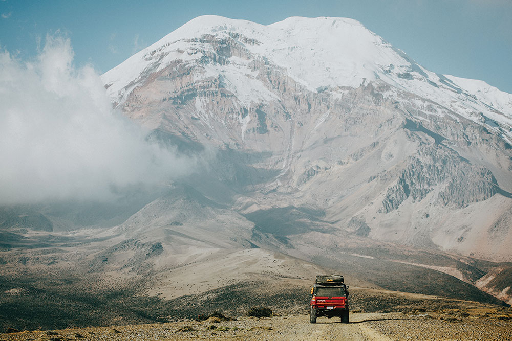 The 1990 Toyota Pickup heads up to the highest mountain in Ecuador.