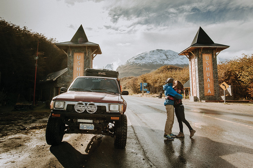 The 1990 Toyota Pickup parks outside the southernmost point of South America.