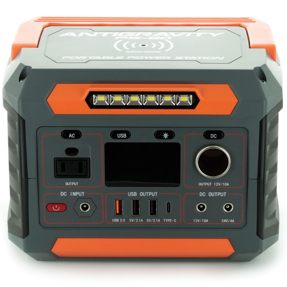 The Antigravity Batteries PS80 Power Station with USB, AC and DC outputs.