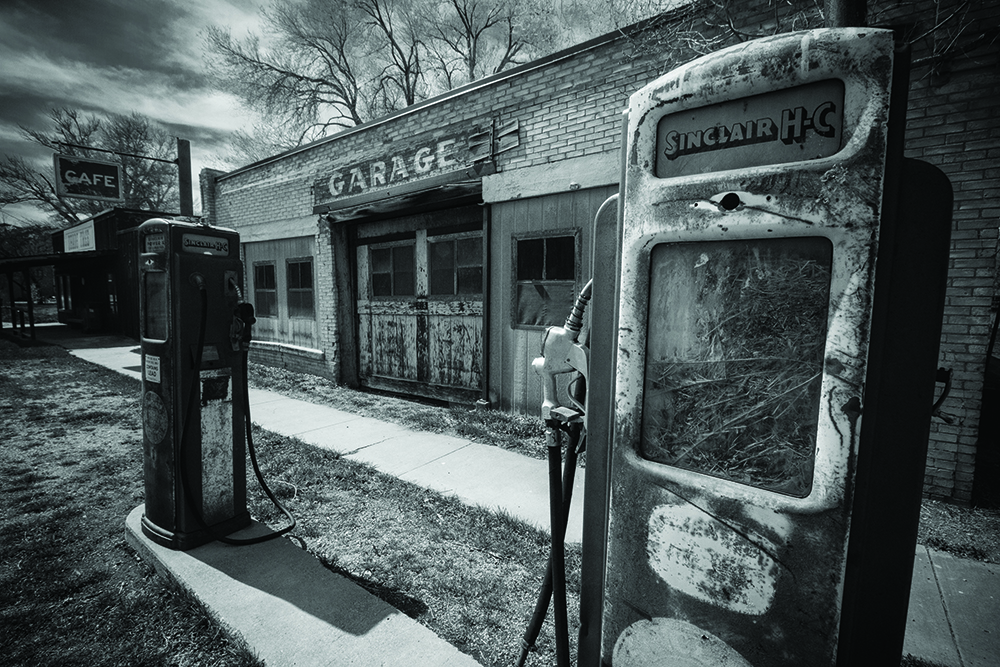 gas station: black-and-white photography 