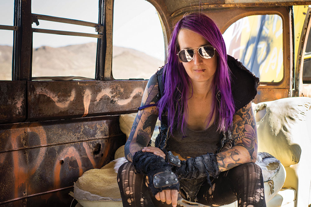 Pépin poses in an abandoned train. 