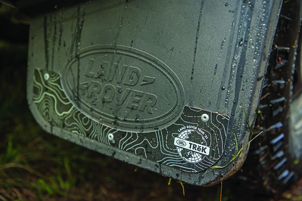 Land Rover Defender mud flaps with TReK accents.