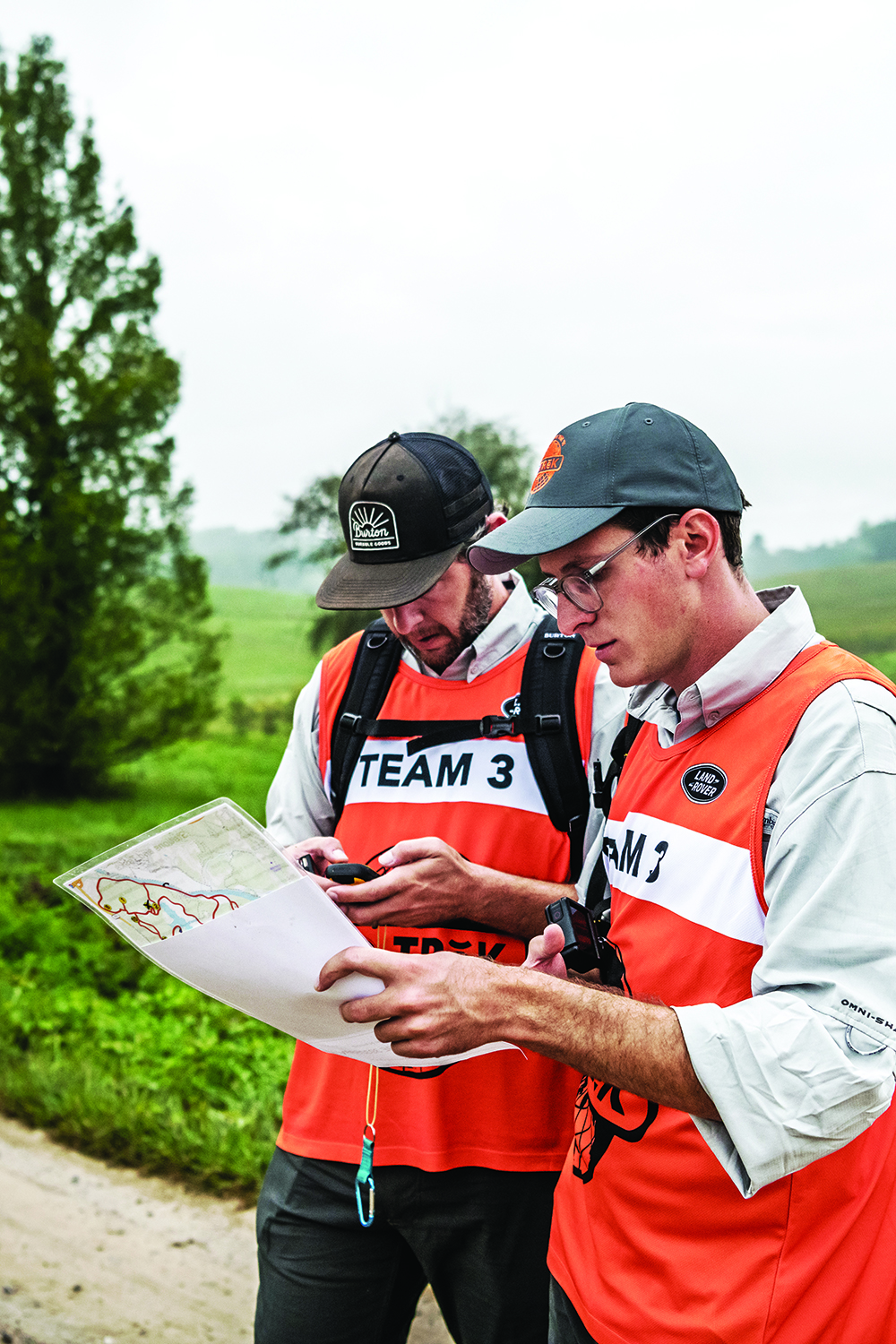 Team “No Time To Cry” looks at their map to the Defender at the beginning of the Land Rover TReK 2021 competition.