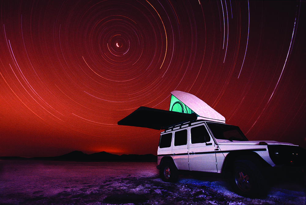 Stars behind a truck in the Nevada Desert