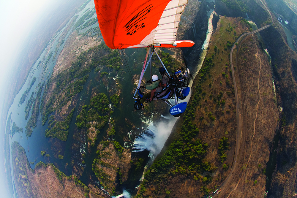 A glider flying over victoria falls