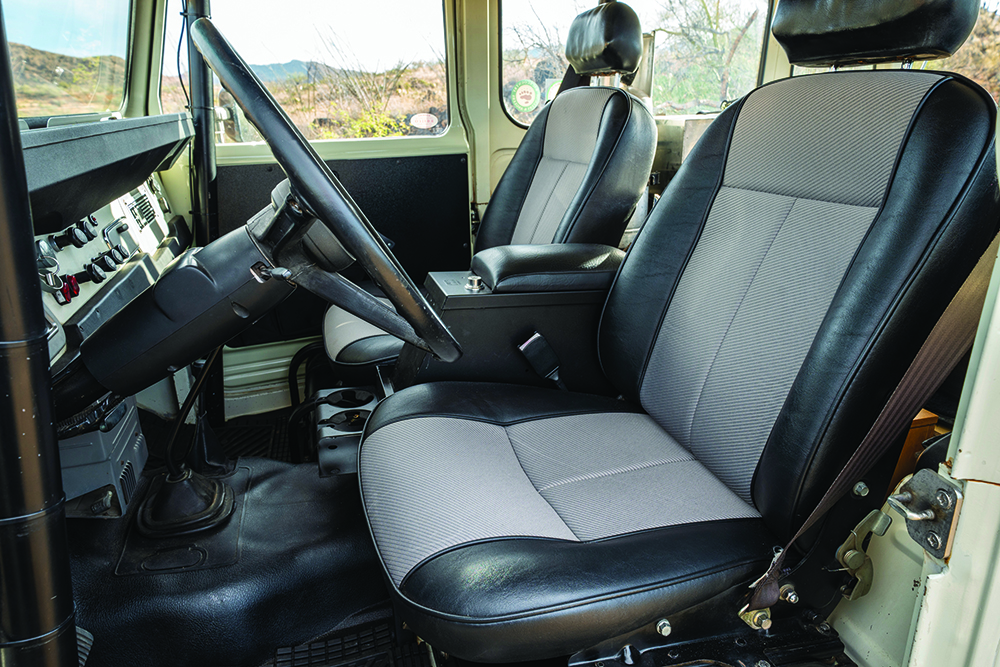Cloth and leather front seats in the truck.