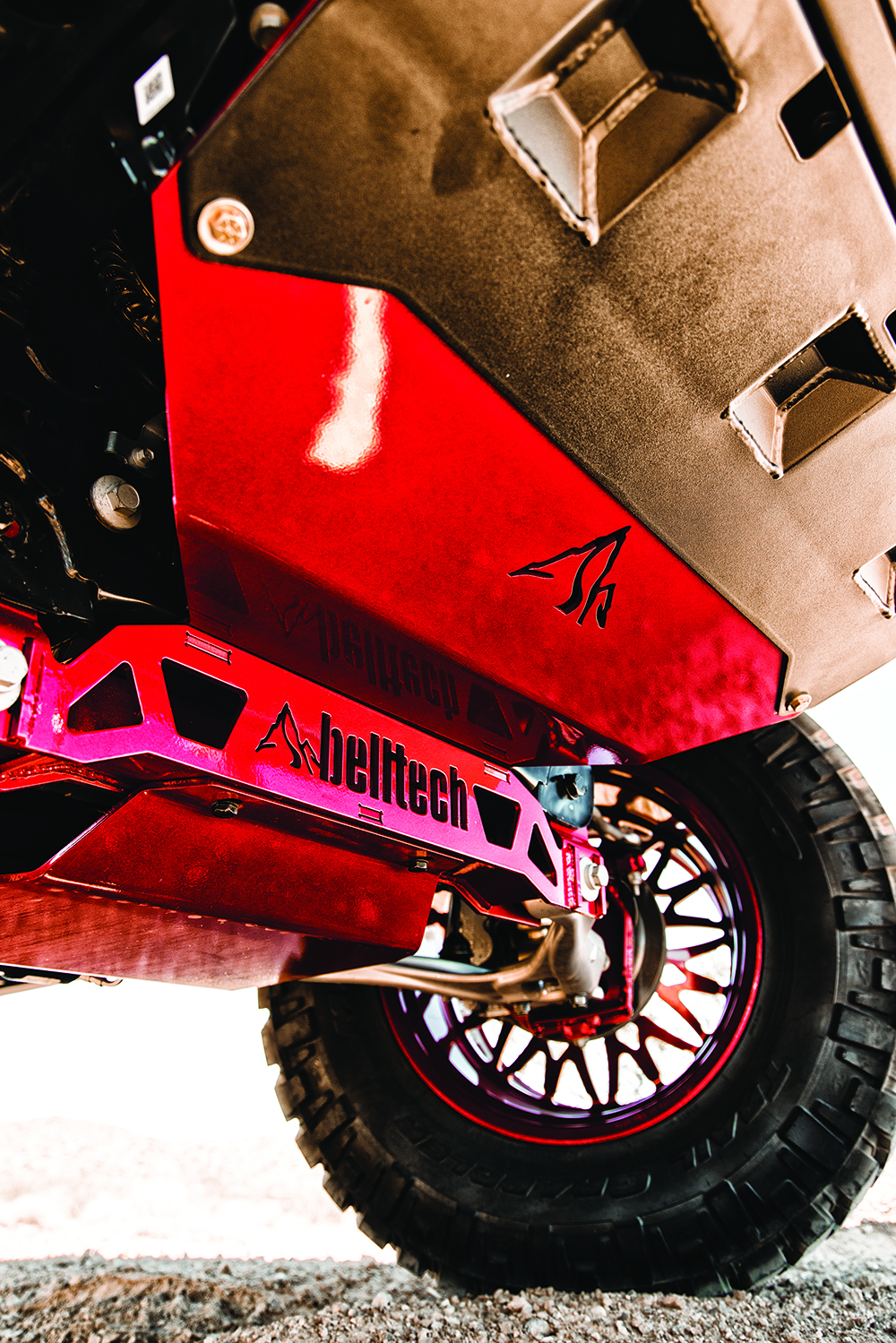Red Belltech skid plate for Ford Bronco 