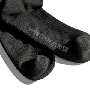 These gray socks are an example of performance clothing for hikers.