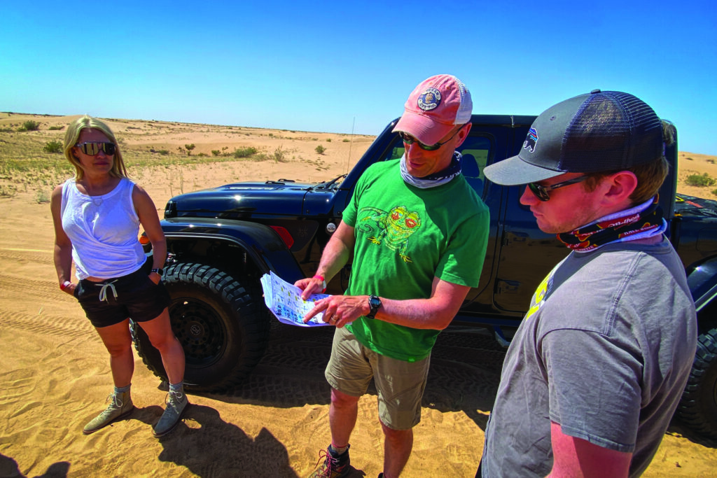 Navigating with only a roadbook and compass, participants took turns leading the group on a sand dune adventure.
