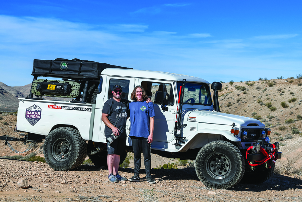 Reginato and his son pose with the 1988 Bandeirante in the Nevada desert.