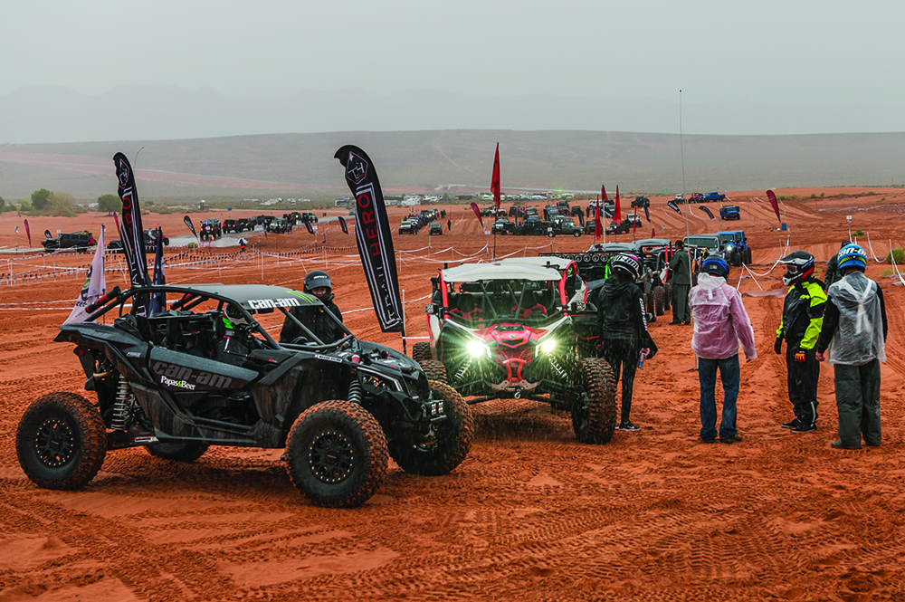 The Can-Am UTVs line up before starting the event.