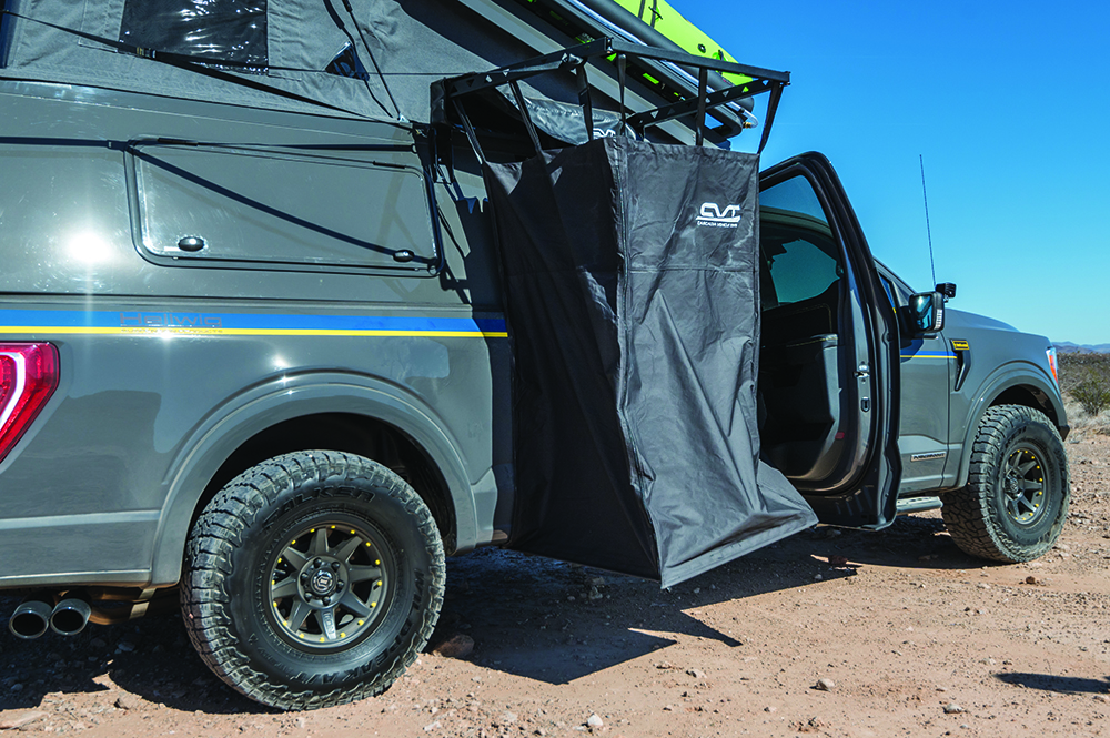 The Double Duty F-150 is ready with a hot shower.