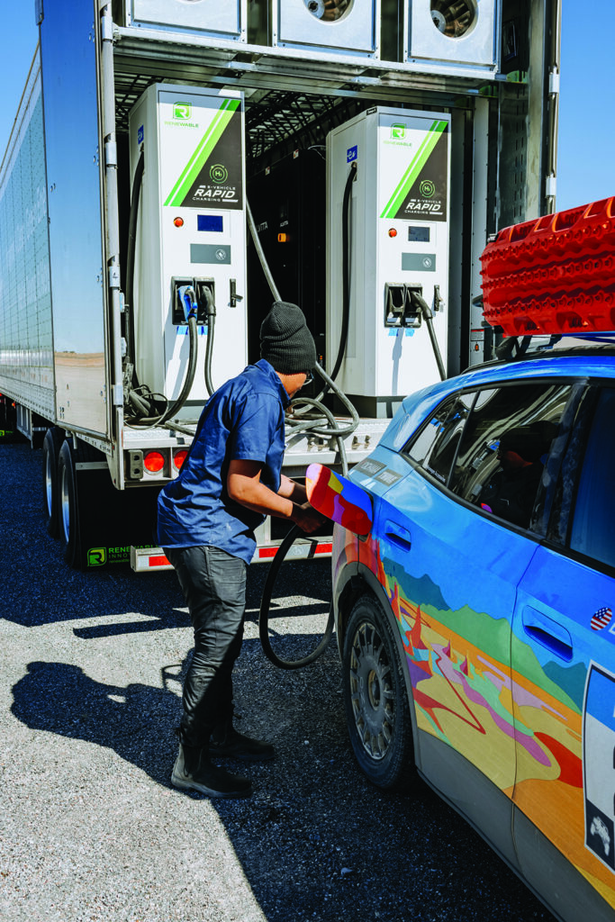 The Volkswagen ID.4 EV gets charged during the competition.