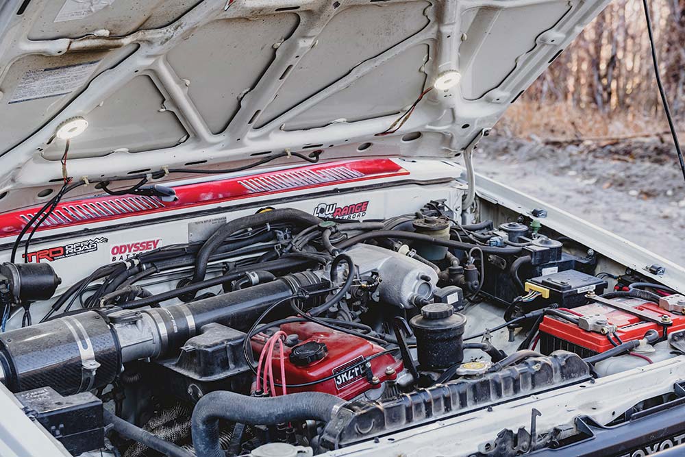 The '99 Tacoma 3RZ fits like a glove in the first gen's engine bay.