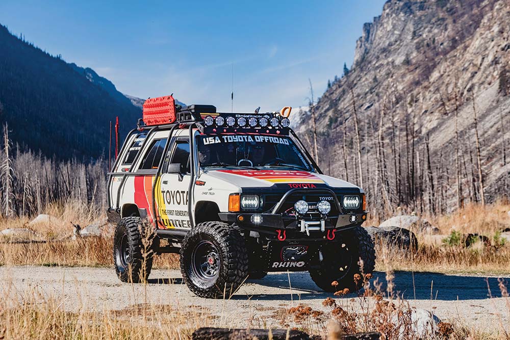 The gray base coat of paint on the 4Runner lets its red and yellow striping shine.