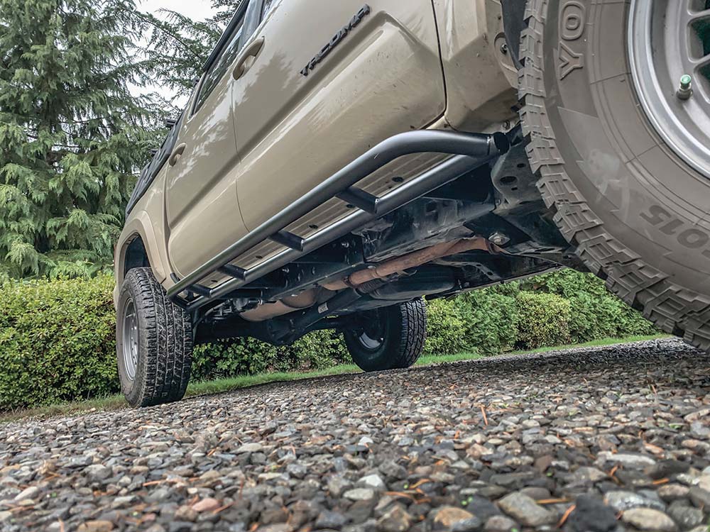 Rock sliders protect the Tacoma's underside.