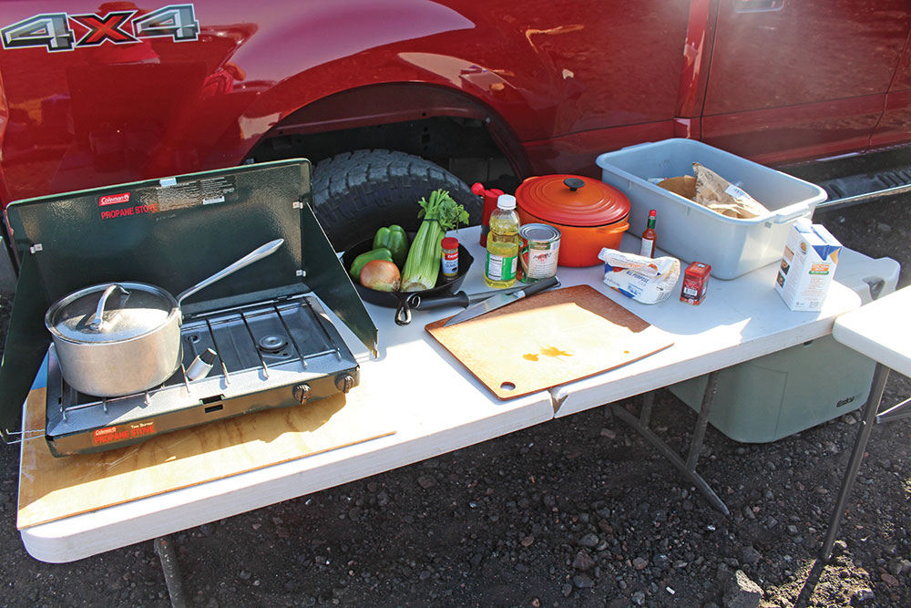 A clean and organized overland kitchen.
