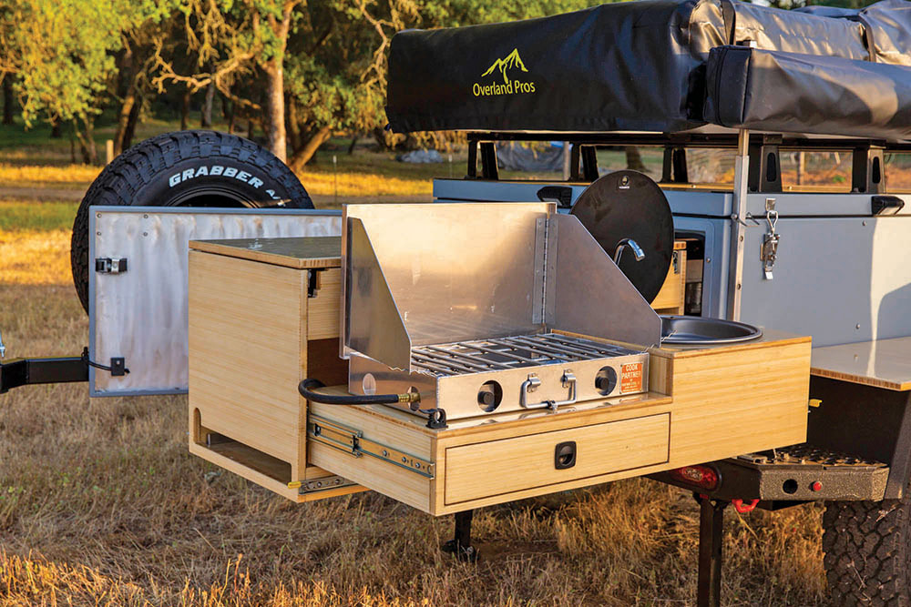 Fort Campers grill and kitchen sink for overlanding.