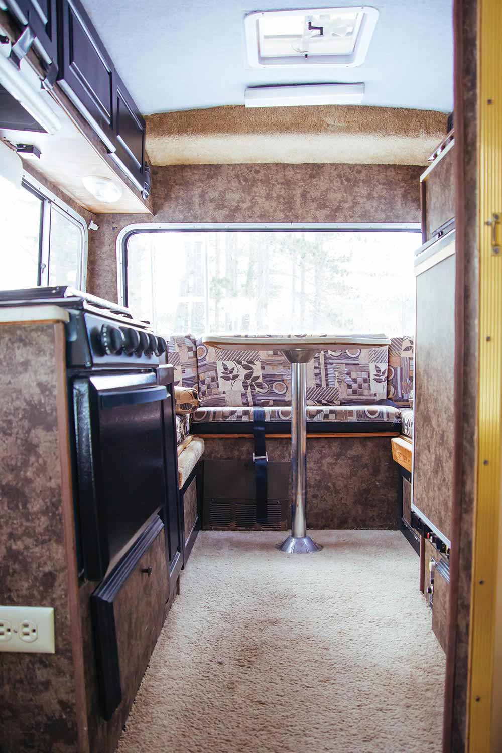 The interior of the Sunrader is straight from the '80s.