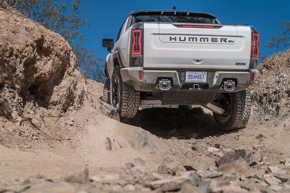 The rear bumper of the Hummer has great clearance over rocky trails.