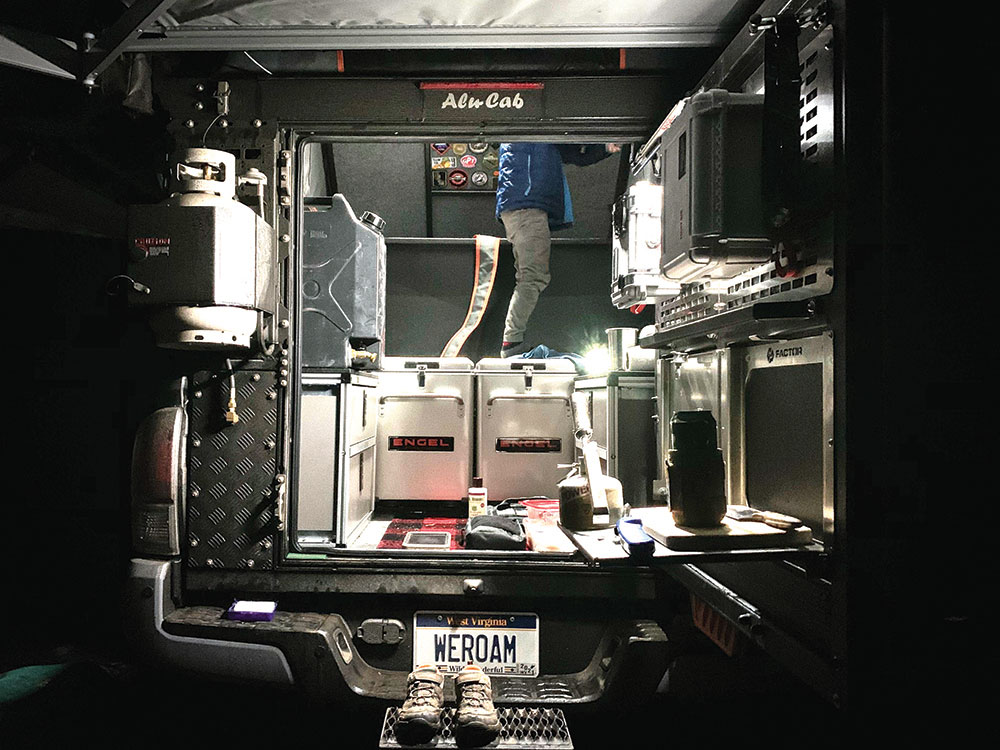 Sprecht uses interior lighting to see inside the Alu-cab 