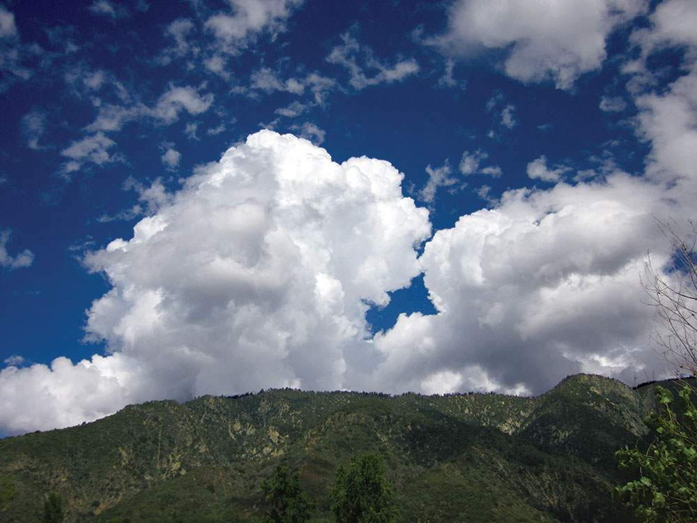 Anvil-shaped thunderclouds prepare to produce and thunderstorm.