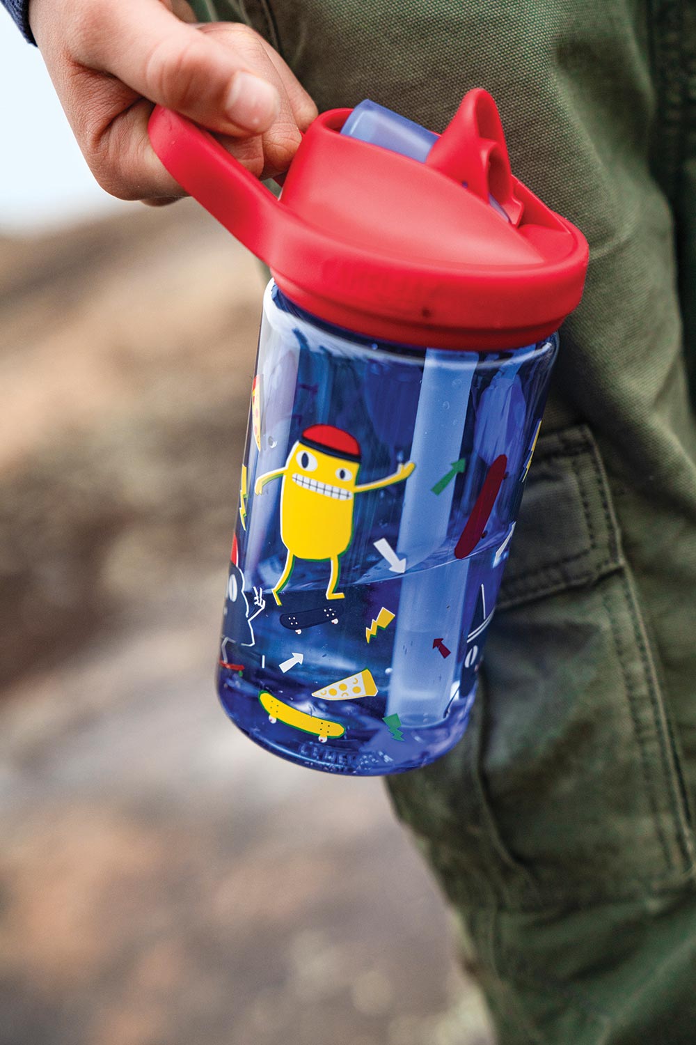 CamelBak / Kids Water Bottles with blue and yellow designs. 