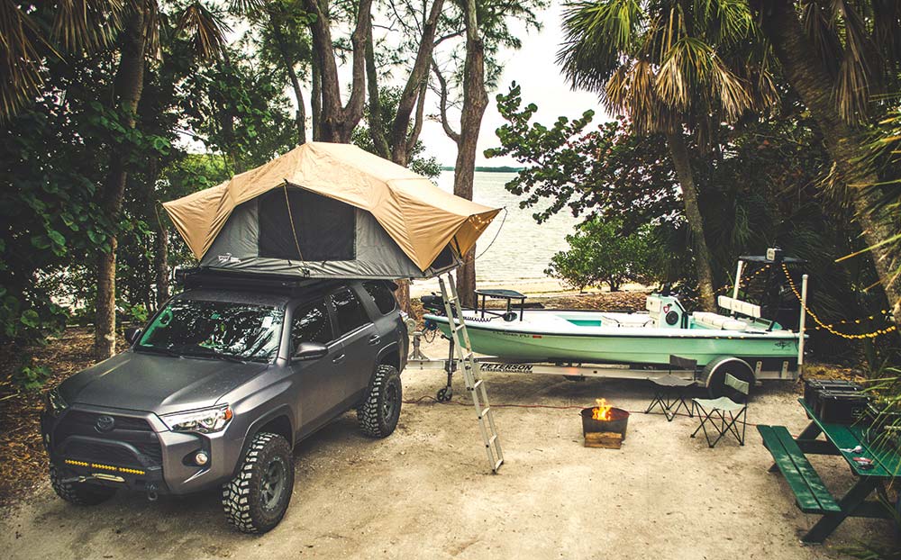 4Runner with rooftop tent and boat hitch 