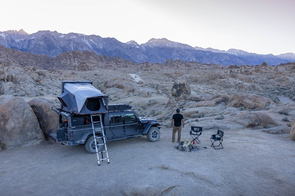 Roofnest Condor Overland set up in a desert camp